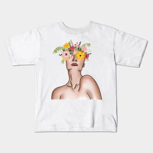 Minimalist Flowers Coming Out of Head Color Kids T-Shirt